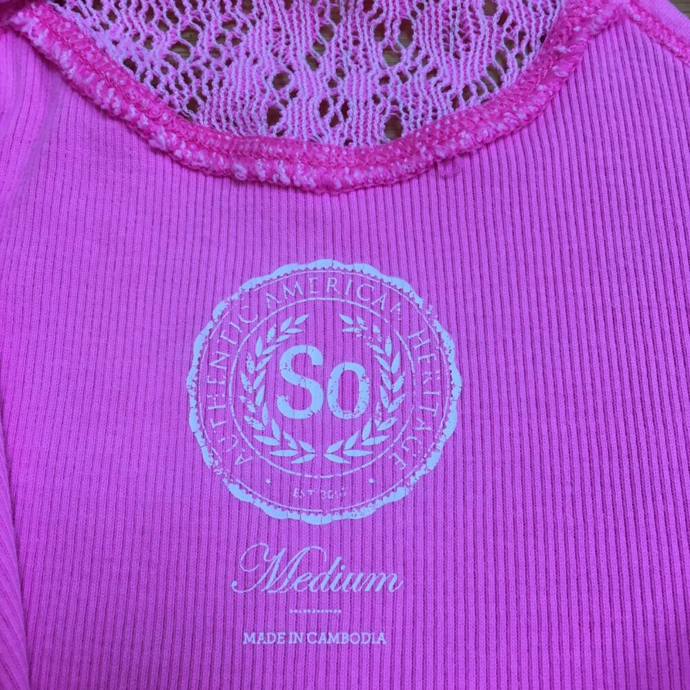 EUC SO Neon Pink Ribbed Racerback Tank Top - Picture 3 of 3